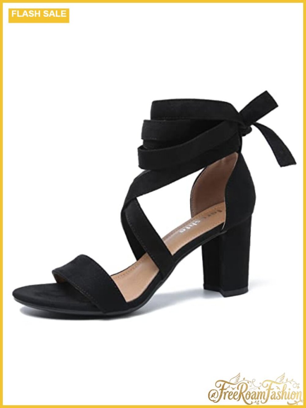 fereshte Women's Strappy Lace Up Ankle Wrap Block Heel Sandals Open Toe 3 Inch
